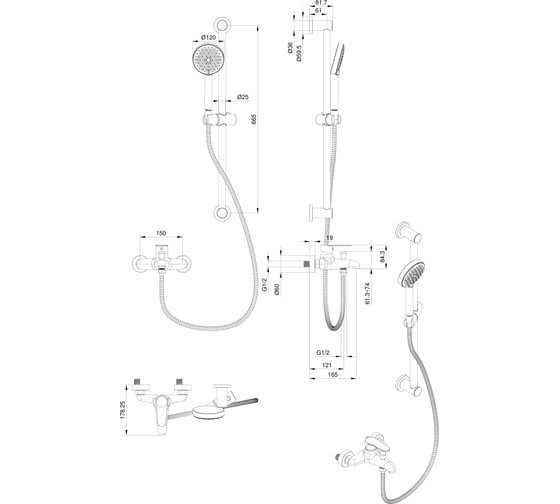Смеситель для ванны с душевым гарнитуром Wonzon & Woghand хром WW-AE3205-СR
