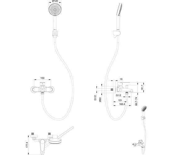 Смеситель для ванны с душем Wonzon & Woghand хром WW-AE3204-СR