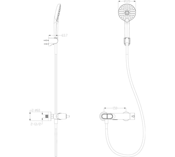 Смеситель для ванны с душем Wonzon & Woghand черный матовый WW-A30902-MB