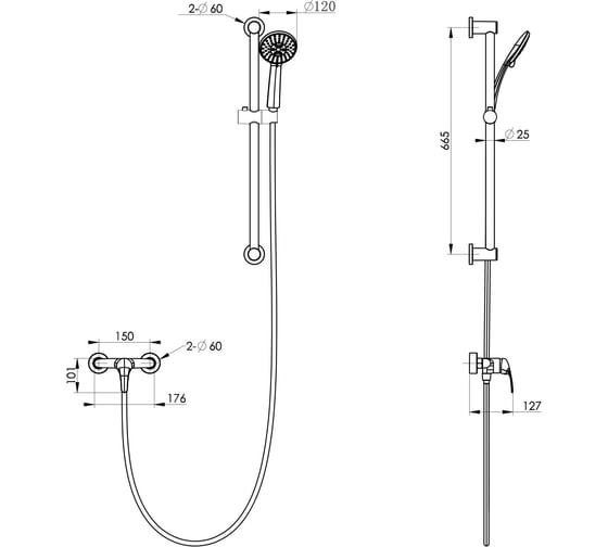 Смеситель для душа с гарнитуром Wonzon & Woghand черный матовый WW-4570-MB