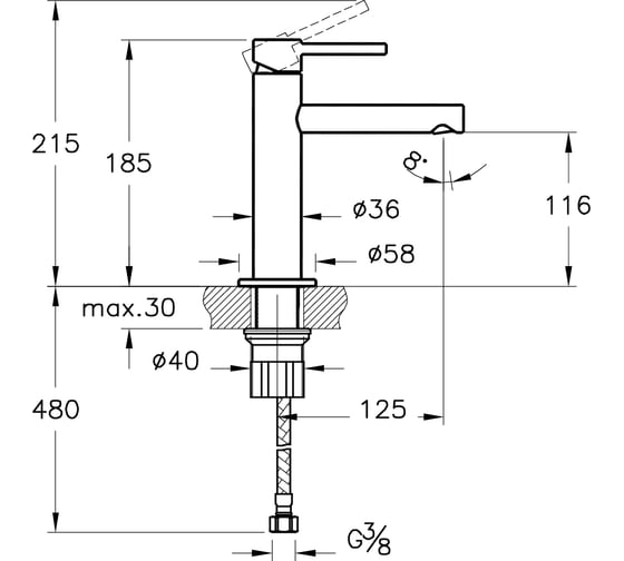 Смеситель для раковины VITRA Origin средний, медь A4255626