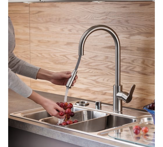 Смеситель для кухни VITRA Inox с выдвижным изливом A42153EXP