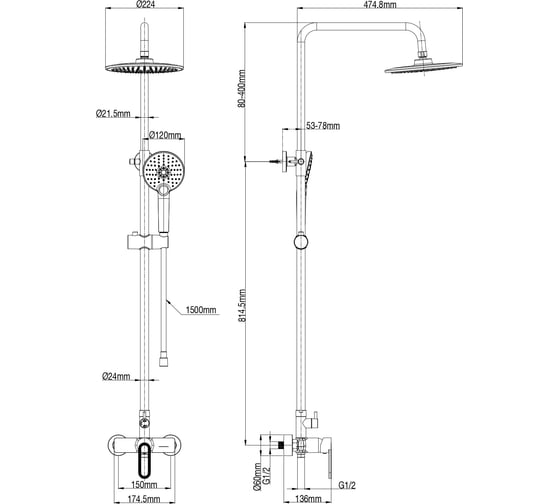 Душевая система Wonzon & Woghand Черный матовый WW-B2166-A-MB