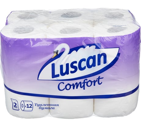 Туалетная бумага Luscan Comfort 2 слоя, белая, 12 рулонов 671744