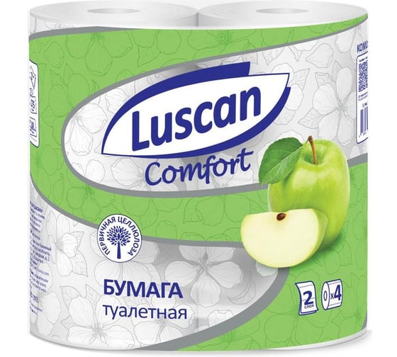 Туалетная бумага Luscan Comfort 2 слоя, белая, с ароматом яблока, 4 рулона 1178132 1