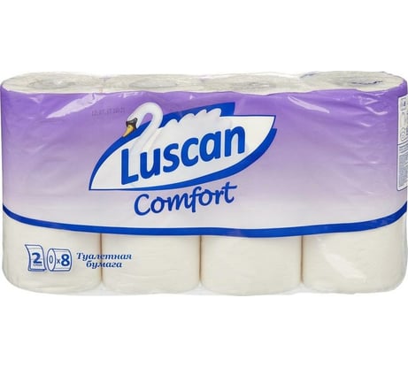 Туалетная бумага Luscan Comfort 2 слоя, белая, 8 рулонов 396250