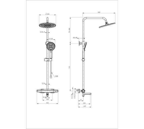 Душевая система с термостатом Wonzon & Woghand Хром WW-B3046-A1-CR
