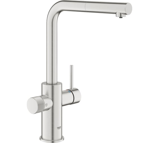 Смеситель для кухонной мойки Grohe Blue Pure Minta c вытяжным изливом, функцией фильтрации, без фильтра в комплекте, суперсталь 30590DC0