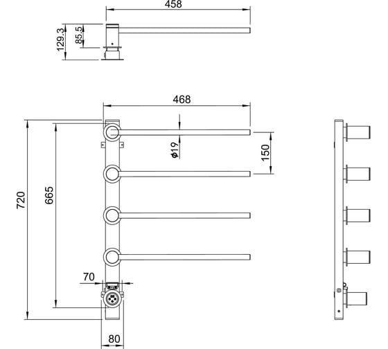 Полотенцесушитель электрический Wonzon & Woghand встраиваемый, Хром WW-AL314-CR
