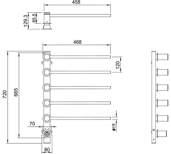 Полотенцесушитель электрический Wonzon & Woghand встраиваемый, Хром WW-AL315-CR