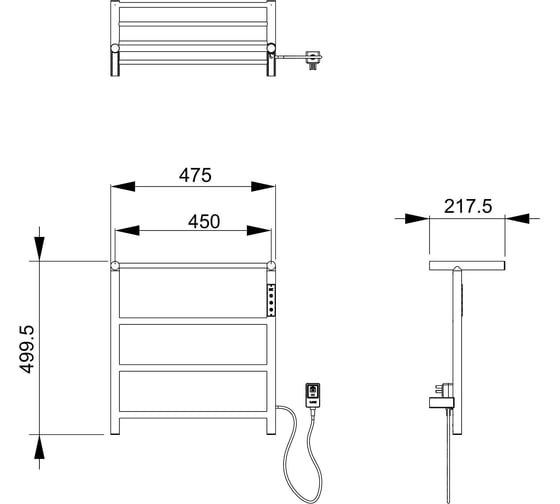 Полотенцесушитель электрический Wonzon & Woghand с полкой, Хром WW-AL402-CR