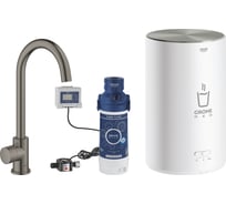 Комплект для кухни Grohe Red Mono II с бойлером M-size, с вертикальным вентилем с C-образным изливом, темный графит матовый 30085AL1