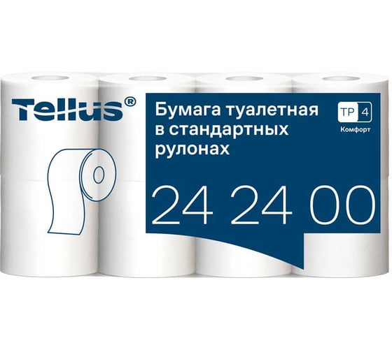 Туалетная бумага в стандартных рулонах Tellus (TORK) T4 3-сл арт (8 рул в упак) 26211 242400 1