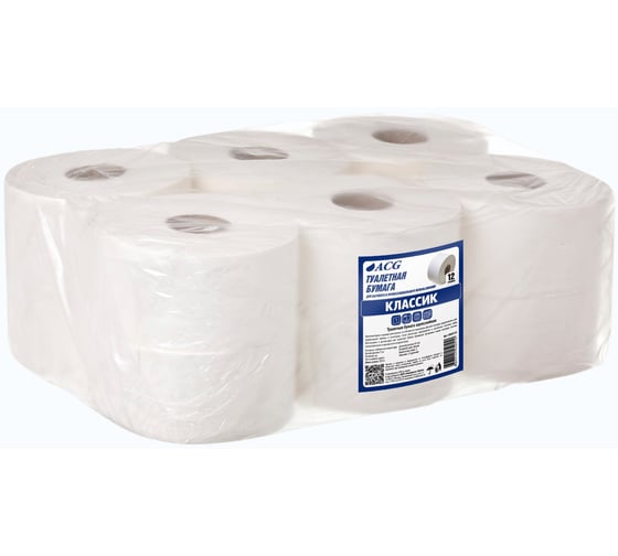 Бумага туалетная ACG Классик 1 слой, 200 м, отбеленная макулатура, (12 рулонов) 1000719 1