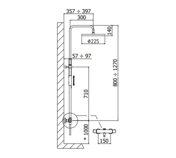 Колонна латунная с термостататом для душа Paffoni ZCOL646LIQST без излива, Steel looking (292908) 00292908