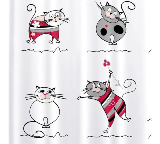 Штора для ванной текстильная + набор ковриков Tatkraft FUNNY CATS 18075