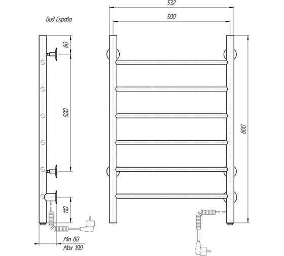 Полотенцесушитель электрический Domoterm Классик DMT 109-6 50x80 EKTD R сенсорный диммер, хром, 4680419504427