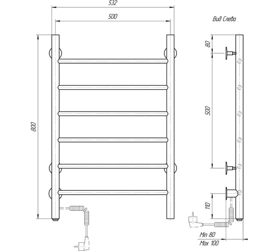 Полотенцесушитель электрический Domoterm Классик DMT 109-6 50x80 EKTD L сенсорный диммер, хром, 4680419504434