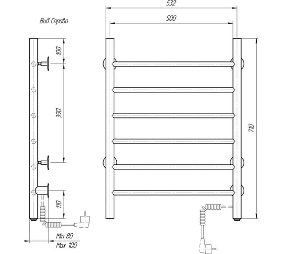 Полотенцесушитель электрический Domoterm Аврора DMT 109-6 50x71 EKTD L диммер, хром, 4680419504106