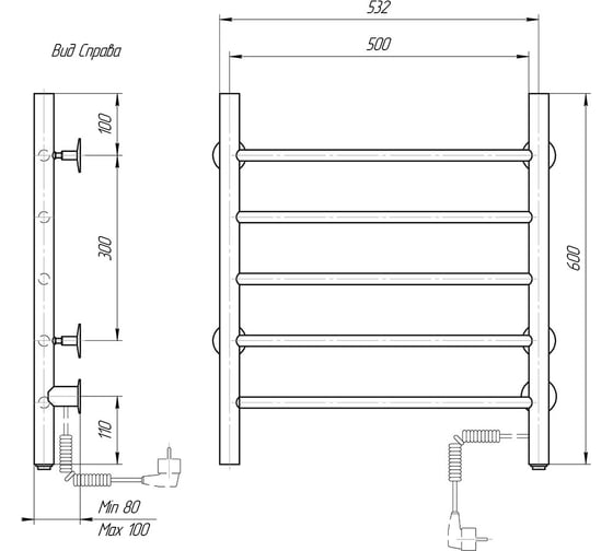 Полотенцесушитель электрический Domoterm Аврора DMT 109-5 50x60 EKTD R сенсорный диммер, хром, 4680419504632
