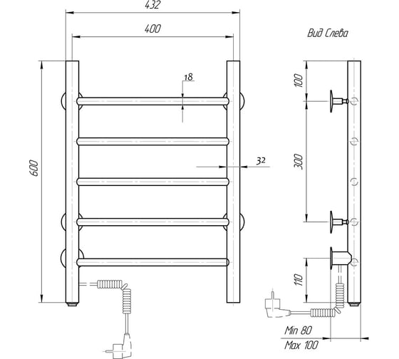 Полотенцесушитель электрический Domoterm Классик DMT 109-5 40x60 EK L, диммер, хром, 4680419503246