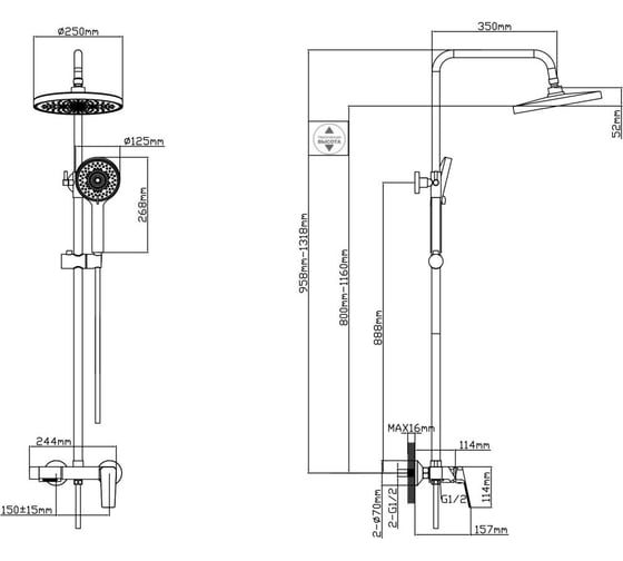 Душевая система AV Engineering D35, серия WIN AVWIN16-A165-135
