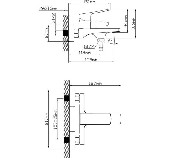 Смеситель для ванны AV Engineering D35, серия NEO AVNEO3-A170-130