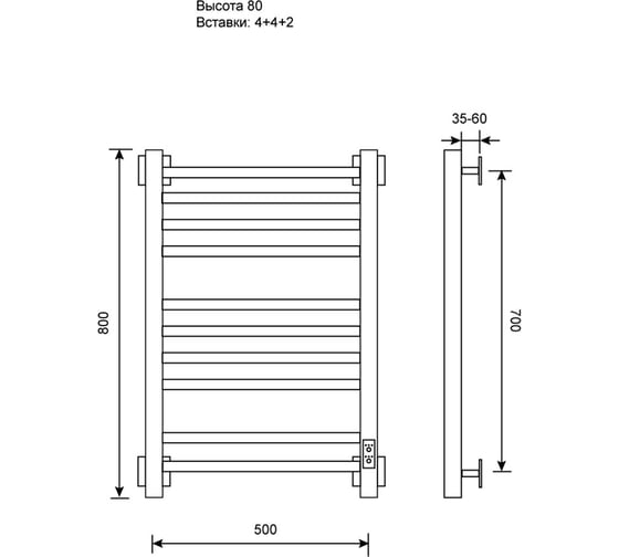 Полотенцесушитель электрический Primoclima Terra E Inox 80х50 10П PCTerraEInox80504.4.2