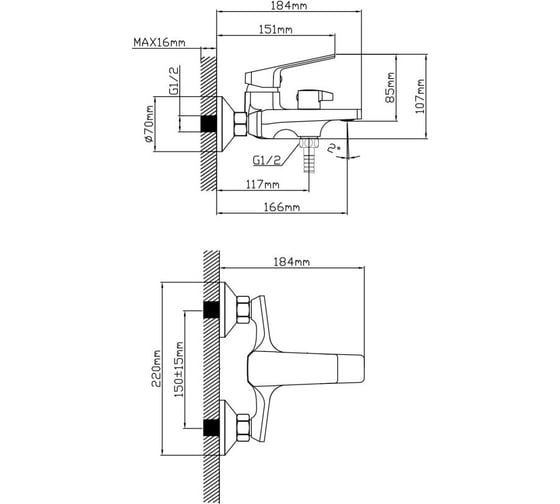 Смеситель для ванны AV Engineering D35, серия WIN (black) AVWIN3-BL165-130