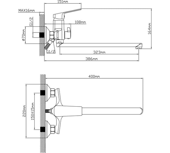 Смеситель для ванны AV Engineering D35, серия WIN (black) AVWIN7-BL165-122