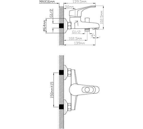 Смеситель для ванны AV Engineering D40, серия BAS AVBAS3-A294-430
