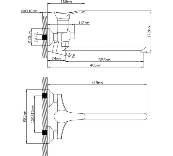 Смеситель для ванны AV Engineering D40, серия JAS AVJAS7-A080-222