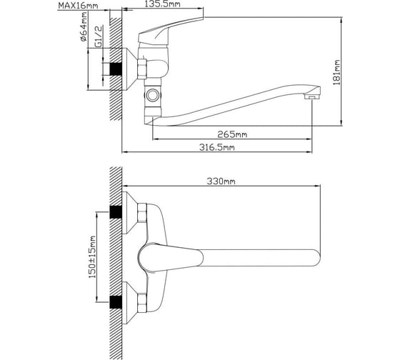 Смеситель для ванны AV Engineering D40, серия ROM AVROM7-A102-221