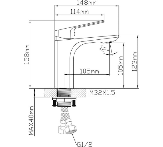 Смеситель для умывальника AV Engineering D35, серия WIN (black) AVWIN1-BL165-110