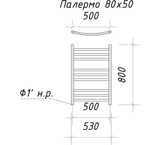 Водяной полотенцесушитель ARIANO Палермо 80х53, черный матовый 10000026-4
