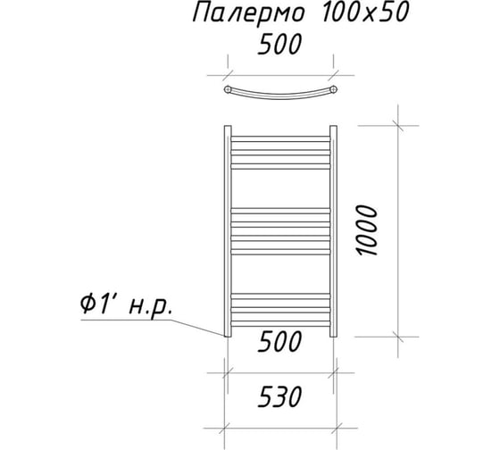 Водяной полотенцесушитель ARIANO Палермо 100х53, черный матовый 10000024