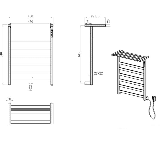 Полотенцесушитель электрический Wonzon & Woghand, черный матовый WW-A1026-MB