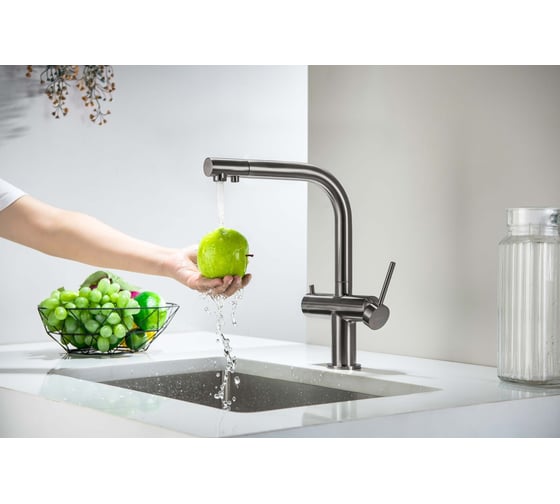 Смеситель для кухни с подключением к фильтру питьевой воды AQUATEK AQ1385BGM ЕВРОПА, шлиф. черный хром 00000139708