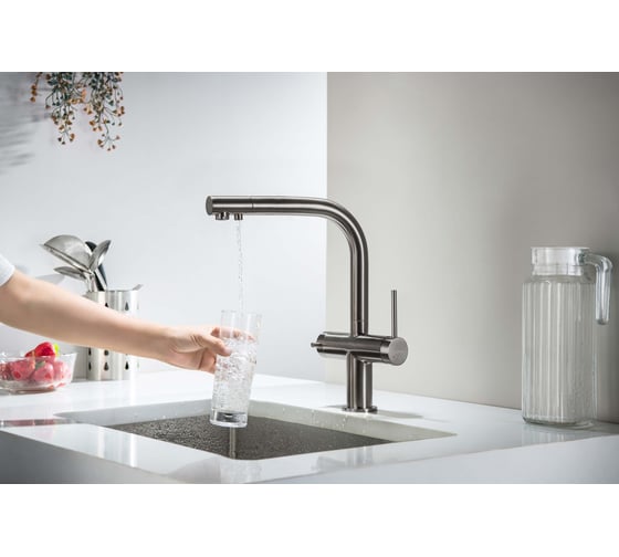 Смеситель для кухни с подключением к фильтру питьевой воды AQUATEK AQ1385BGM ЕВРОПА, шлиф. черный хром 00000139708