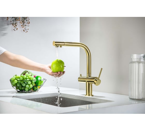 Смеситель для кухни с подключением к фильтру питьевой воды AQUATEK AQ1385BG ЕВРОПА, шлиф. золото 00000139815