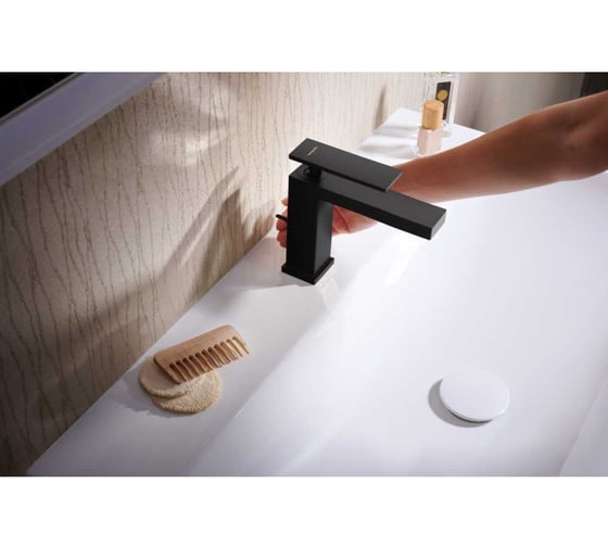 Смеситель для раковины Hansgrohe Tecturis E 110, однорычажный, со сливным гарнитуром, матовый черный 73010670