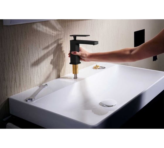 Смеситель для раковины Hansgrohe Tecturis E 110, однорычажный, со сливным гарнитуром, матовый черный 73010670