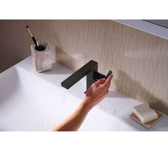Смеситель для раковины Hansgrohe Tecturis E 110 Fine CoolStart EcoSmart+, однорычажный, со сливным гарнитуром Push-Open, матовый черный 73020670