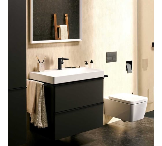Смеситель для раковины Hansgrohe Tecturis E 110 Fine CoolStart EcoSmart+, однорычажный, со сливным гарнитуром Push-Open, матовый черный 73020670