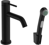 Смеситель для раковины Hansgrohe Tecturis S 110, однорычажный, EcoSmart+, с гигиеническим душем и шлангом 160 см, матовый черный 73211670