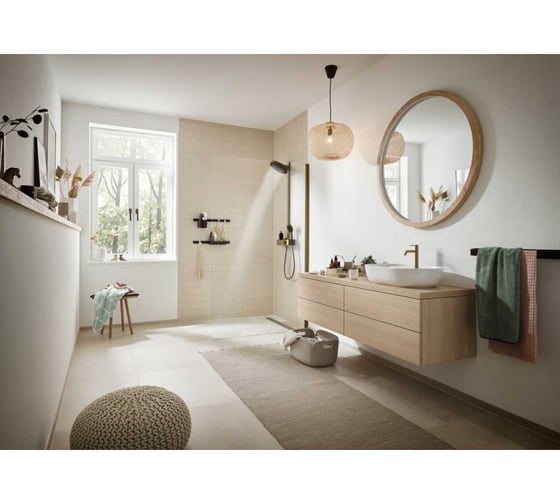 Смеситель для раковины Hansgrohe Tecturis S 110, однорычажный, со сливным гарнитуром, шлифованная бронза 73310140