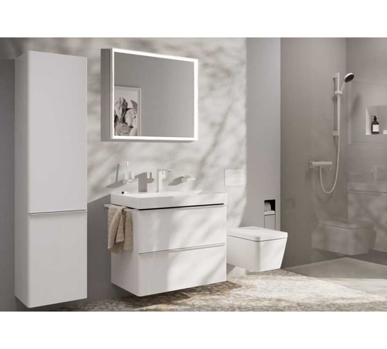 Смеситель для раковины Hansgrohe Tecturis E 150 Fine, однорычажный, CoolStart, с клапаном push-open, матовый белый 73040700