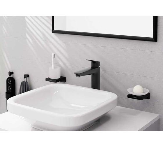 Смеситель для раковины Hansgrohe Logis 190 однорычажный, со сливным гарнитуром, матовый черный 71090670