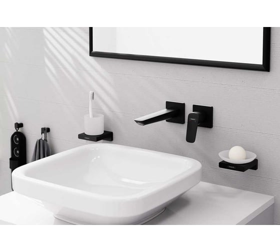 Смеситель для раковины Hansgrohe Logis Fine однорычажный, скрытый настенный монтаж, с изливом 20.5 см, матовый черный 71256670