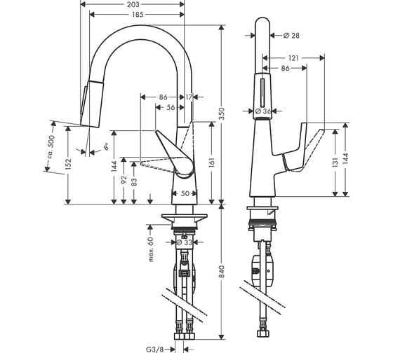 Кухонный смеситель однорычажный Hansgrohe Talis M51 160, с вытяжным душем 2jet, нержавеющая сталь 72815800